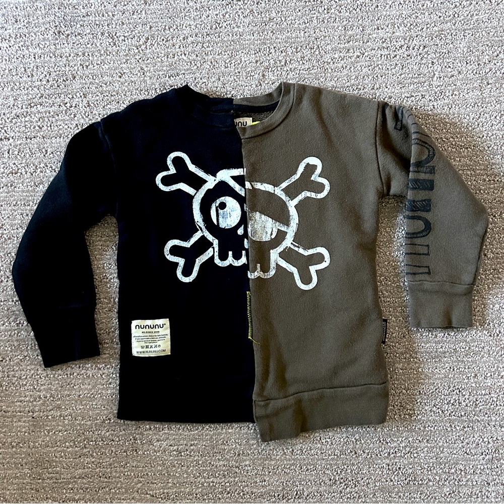 nununu kids crew fleece green black split size 4-5 boy girl long sleeve ls